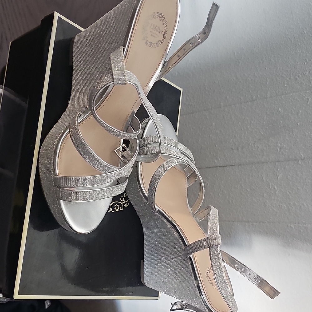 Shimmering Silver Platform Sandals - image 3